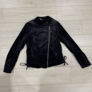 Free People Black Velvet Moto Jacket